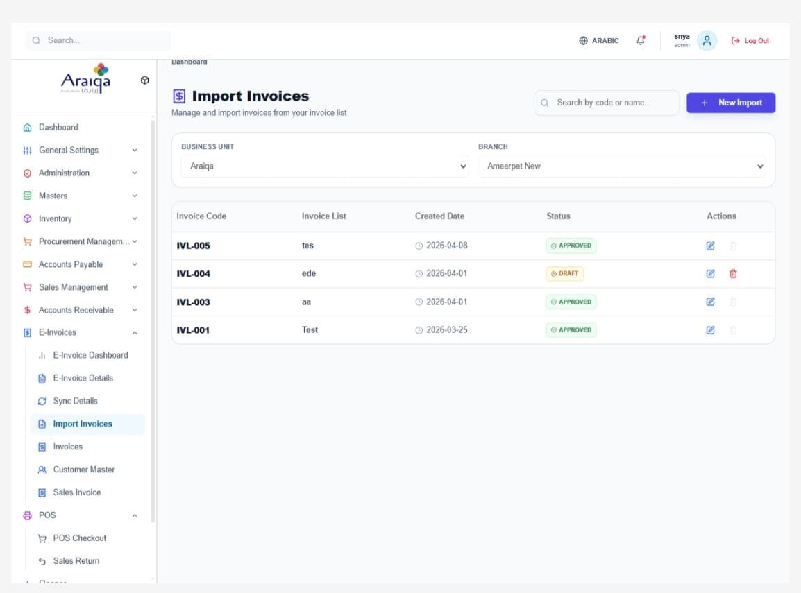 Import and activate invoice integration